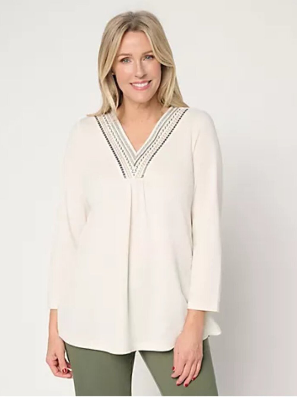 Denim & Co. Beach Regular Knit Gauze Embroidered V-Neck Tunic - Size: XL - NIP